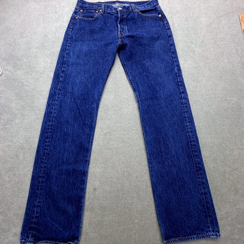 Levis 501 Button Fly Original Fit Mens 34x34 Blue Dark Wash Straight Leg Jeans